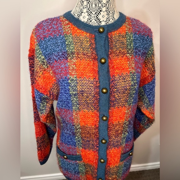 Vintage Allison H mohair plaid oversized sweater cardigan - Picture 2 of 12